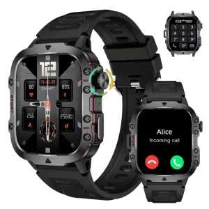 Outdoor Smart Watch for Men 1.96” Rugged Smartwatch for IPhone and Android IP68 Waterproof Fitness Tracker Watch