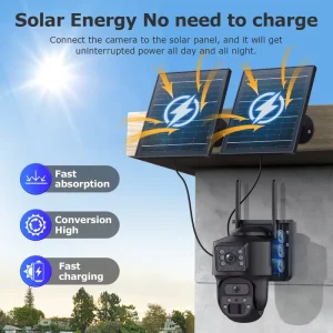 Outdoor Solar 4G WiFi Security Camera 6MP AOV Three Lens Panoramic PTZ PIR Mini Battery CMOS Sensor Night Cloud Memory Card