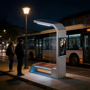 Outdoor Solar Smart Public Bench with LED Lighting Mobile Charging and Advertising Screen for Parks Bus Stops and Streets