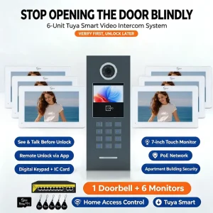 Outdoor Tuya WiFi 1080P 4 Wired IP65 Waterproof Touch Screen Video Door Phone Motion Detection 6 Units Multi Building Color