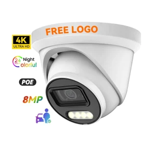 Outdoor Waterproof IP 66 Security Camera 8MP 4K POE Colorful Night Vision Two Way Audio Turret CCTV CMOS Perimeter Detection
