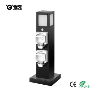 Outdoor Waterproof Power Post 2 Sockets & LED Light IP66 Power Outlet Column for Garden Patio RV Campsite Yacht Dock
