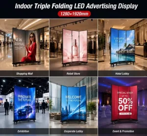 P1.53 Indoor Triple Folding LED Display Screen Digital Signage Advertising Screen Portable LED Video Wall Display Solution
