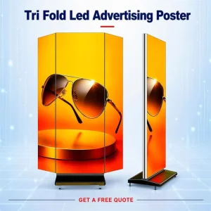 P1.86 Indoor Tri fold LED Poster Display Screen 1280x2070mm 3 in 1 Foldable Digital Signage Movable Exhibition Event