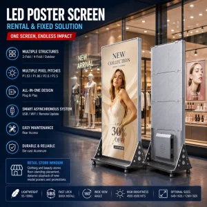 P3.91 Indoor Outdoor LED Light Box for Retail Cinema Full Color 160000 Pixel Density Customizable Poster Stand