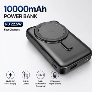 PD 22.5W Smart Phone Fast Charging Bank 10000 Mah 10k Capacity Charging Bank 3 in 1 Android Dual Compatible Built in Cable