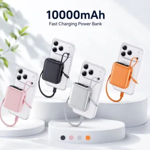 PD 22.5W Smart Phone Fast Charging Power Bank 10000mAh Android Dual Compatible Quick Charge Built in Cable C