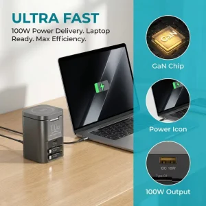 PD100w Charger Dual Type-C 65W Retractable Fast Data Cable Magnetic Wireless Power Station for Phone 17 16 15