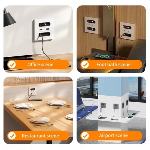 PD20W Smart Home Power Socket 16A 2 USB Charging Desk Power Grommet Surface Mount Electrical Outlets for Smart Wall