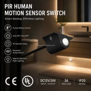 PIR Motion Sensor Switch LED Strip Light Wired 12V 24V Centralized Control Plastic Profile Cabinet Linear Lighting FREE-38B-24