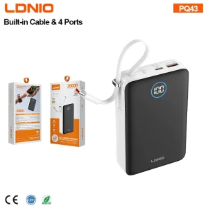 PQ43 20000mAh Power Bank 65W PD Fast Charging Built in Type C Cable LED Digital Display Portable Charger
