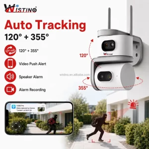 PTZ Camera Dual Lens Smart Net V380 SIM Card 4G LTE Outdoor Color Night Vision Auto Tracking Two Way Audio CCTV Camera