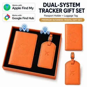 PU Leather Dual System GPS Locator Travel Gift Set Luggage Tag Passport Holder Smart Tracker