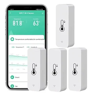 Pack 4 Battery Powered WiFi Humidity Sensors Wireless Temperature Monitor App Notification Free Data Memory Export Smart Indoor