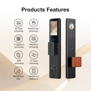 Palm Vein AI Smart Lock Face Recognition Fingerprint Code Unlock Video Call Camera Tuya App Wood Steel Doors Home Security