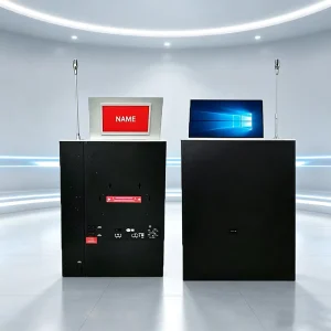Paperless Conference System Electric Display Screen Lift With Name Table Panel and Gooseneck Microphone for Smart Metting Room
