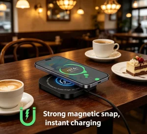 PD 25W Qi2.2 Magnetic Wireless Ultra-Thin Fast Charging Pad with Strong Magnets, Type-C Smartphone Wireless Charger