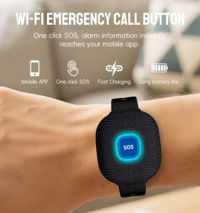 Plastic Waterproof Senior Smart WiFi SOS Bracelet for Elderly 50-100m Detection Range with USB Rechargeable Battery