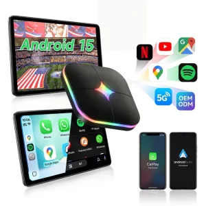Playaibox Android 15 Wireless CarPlay Android Auto Adapter 4G+32GB Built in YouTube/Netflix 4G Network & Support Split Screen