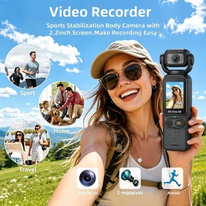 Pocket Camera 2K 30fps Handheld Gimbal Camera Wide Angle 2.2″ Screen Auto Focus 4k Sport Camera for Vlog YouTube