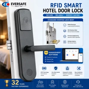 Popular Stainless Steel 304 Hotel Rfid Door Lock Auto-Locking C-Grade Lock Cylinder with Free Hotel Key Card Lock System CE UL