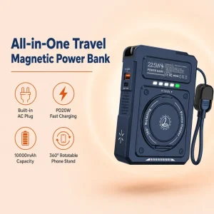 Portable 10000mAh Power Bank 20W PD Fast Charge with Wireless Charging & Built-in AC Wall Plug Travel-friendly Custom LOGO OEM