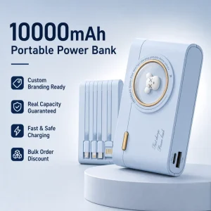 Portable 10000mAh Power Bank with 4 Integrated Cables 10w Fast Charging Lightweight for Multi Device Charging ODM ODM
