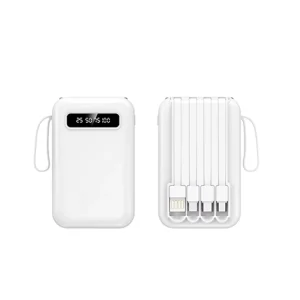 Portable 10000mah Digital Display Power Bank with Custom Logo Smart Mobile Charger Built in Cables Charge Function