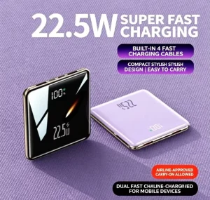 Portable 120W Fast Charging Power Bank Built in 4 Cables Digital Display Mini Powerbank External Battery Pack for Mobile Phone