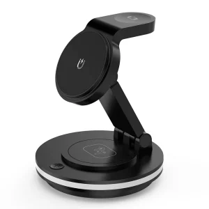 Portable 15W Foldable Phone Stand Holder Color Light Magnetic 3 in 1 Wireless Charger for iphone 15 17 Pro Max airpod Iwatch