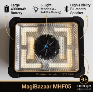 Portable 2 in 1 Rechargeable RGB LED Flood Lamp High Brightness Solar DC Speaker Outdoor IP66 Smart Wi Fi App Controlled