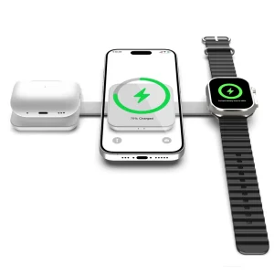 Portable 3 in 1 Wireless Charger Mini Foldable Magnetic Charger for Smartphone Smartwatch Earbuds Travel and Business Use