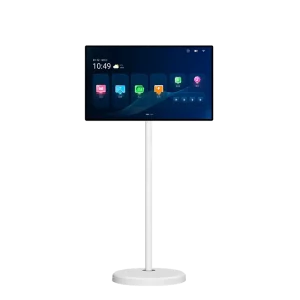 Portable 32 Inch Smart Screen 4K HD Capacitive Touch Wireless WiFi Hotspot Adjustable Floor Stand Office Use Built in CMS White