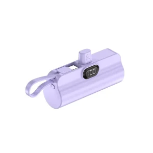 Portable 5000mAh High Appearance Power Bank with 2 Built in Cables Lightweight and Slim Design Logo Printing