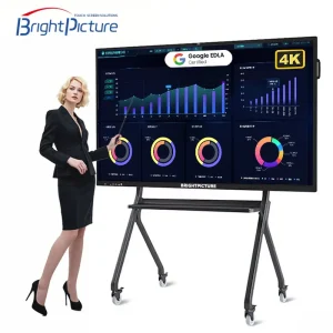 Portable 75 Inch All in One Smart Whiteboard Interactive Touch Screen TV 4K Resolution 20 Point IR Touch Android Windows 1 Year