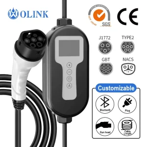 Portable AC Electric Vehicle Charger Customizable Cable Length APP Control Type2 J1772 Gbt 7kw Ev Charger
