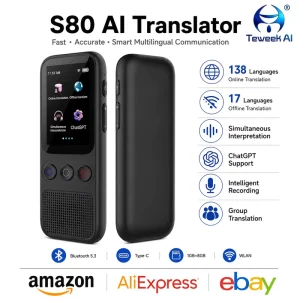 Portable AI Voice Translator 138 Languages Real Time Two Way Offline Translation Device for Business Travel Meetings
