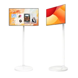 Portable Android Smart 4K Touch Screen TV with USB WiFi All Metal Structure Floor Stand for Shopping Mall Elevator Use Animation