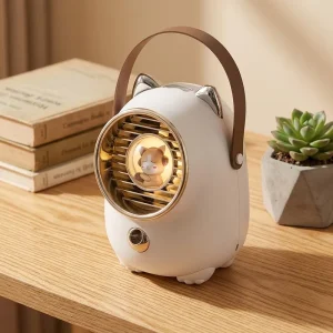 Portable Battery Powered Electronic Standing Fan & Humidifier with Night Light Auto Box for Car Outdoor Household & Hotel Use