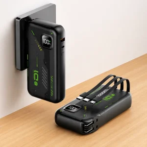 Portable Charger Built-in Cables AC Wall Plug 10000mAh power Bank USB C 22.5W Fast charging Phone External Battery Pack