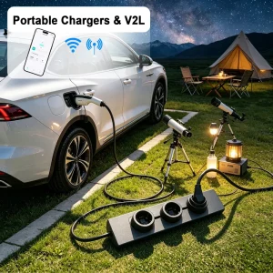 Portable EV Charger 3.5kW 16A Mode 2 Electric Car Charger EVSE 240V V2L Discharge Type 2 Type1 GBT Smart APP Control Custom Plug