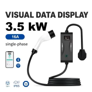 Portable EV Charger AC 3.5kW 7kW 11kW 22kW Type1 Type2 J1772 NACS GBT CCS1 CCS2 Smart APP WiFi LCD Timer IP65 Car Travel