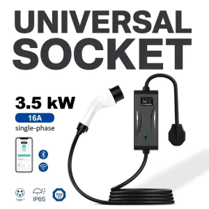 Portable EV Charger AC 3.5kW 7kW Type1 Type2 J1772 NACS GBT Smart APP WiFi LCD IP65 Waterproof Home Travel Custom OEM New