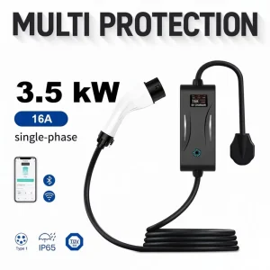 Portable EV Charger AC 7kW 11kW 22kW Type1 Type2 J1772 NACS GBT CCS1 CCS2 Smart WiFi Timer Adjustable IP65 Car Home Custom