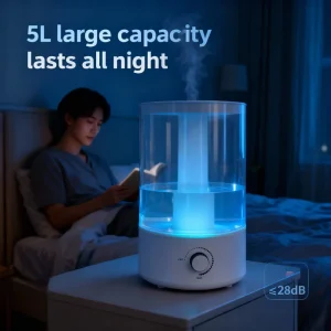 Portable Electric Ultrasonic Humidifier Aromatherapy 5L Capacity Color Changing Night Lights Low Noise Hotel Household Use