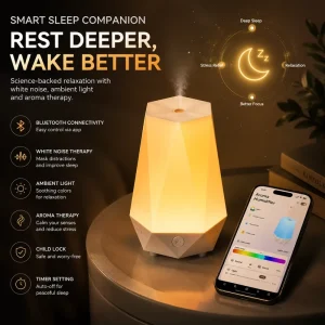 Portable Essential Oil Diffuser White Noise Machine Humidifier RGB Ambient Light Sleep Aid Device for Home Travel and Office