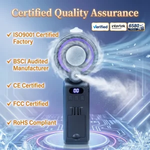 Portable Handheld Mist Cooling Fan with Humidify Function & Adjustable Stand for Outdoor & Hotel Use