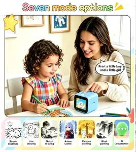 Portable Inkless Thermal Printer With Screen AI Image Generation Mini Children Photo Printer Wireless Bluetooth Pocket Printer