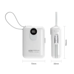 Portable Large Capacity 20000mAh Power Bank with 65W Super Fast Charging Built in Cables Lightweight and Slim Design