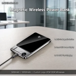 Portable Magnetic Battery Pack 5000mAh 3 in 1 Charging for Watch Bluetooth Earphones with LED Screen